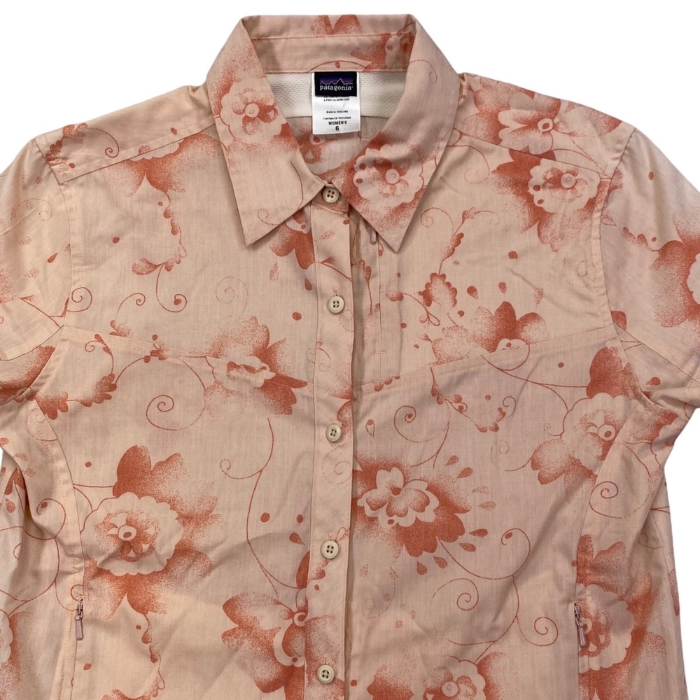 Patagonia Womens Island Hopper Shirt Size 6 Peach Coral Floral Short Sleeve